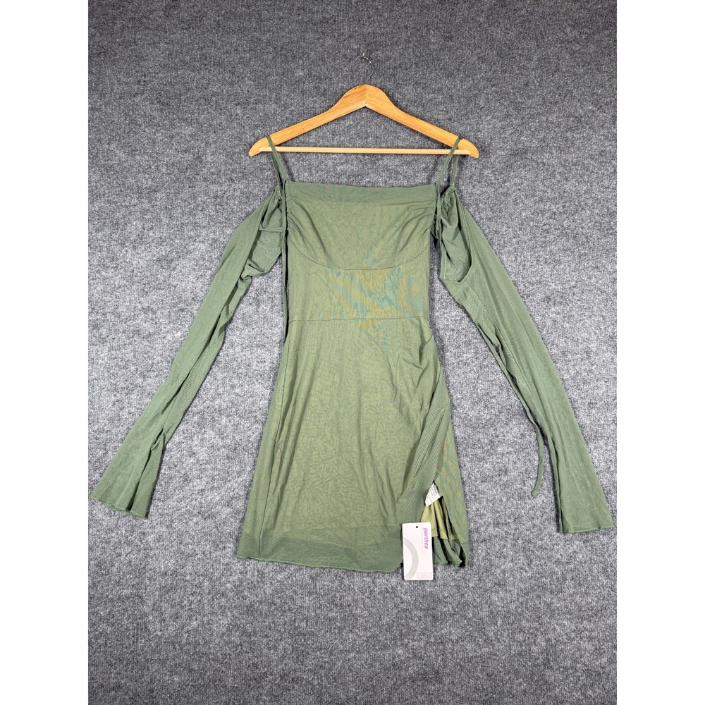 PARTHEA Bodycon Mini Dress Womens XS Green Halter Cutout Mesh High Slit NWT